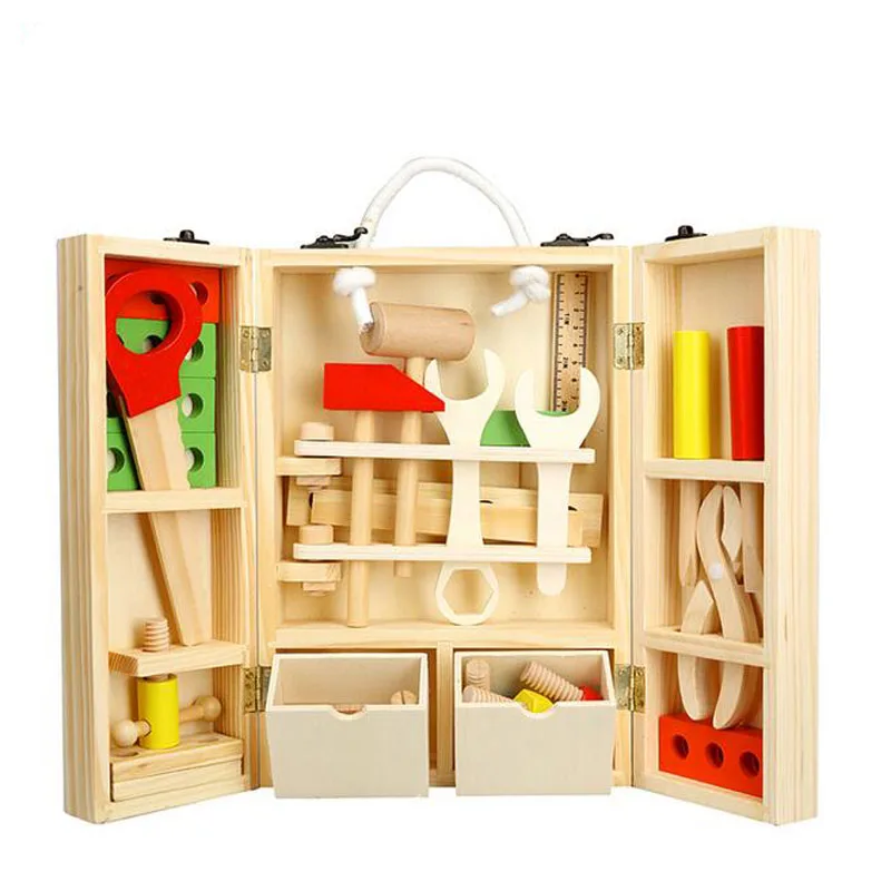 

children wooden nut toolbox service simulation Repairment Tool children pretend play toy