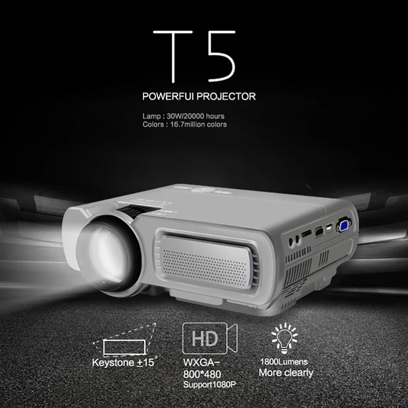 Powerful LED Projector T5 Portable MINI Projector 1800Lumen Resolution Android Smart Full HD Home Theatre Movie Beamer Proyector