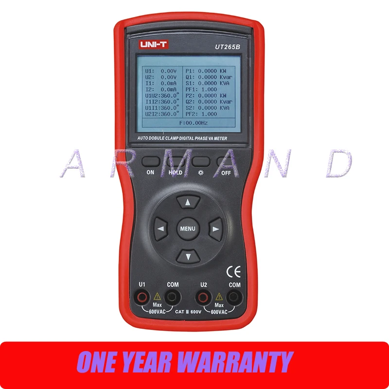 

UNI-T UT265B Auto Double Clamp Digital Phase Meter VA Volt Ammeter Power Factor Tester Power Meter w/RS-232 & LCD Backlight