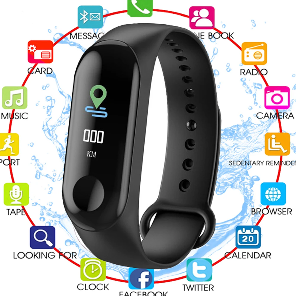 

Smart Bracelet Blood Pressure M3 Fitness Tracker IP67 Swimming Waterproof GPS Tracker Heart Rate Monitor Smartband PK Mi Band 3