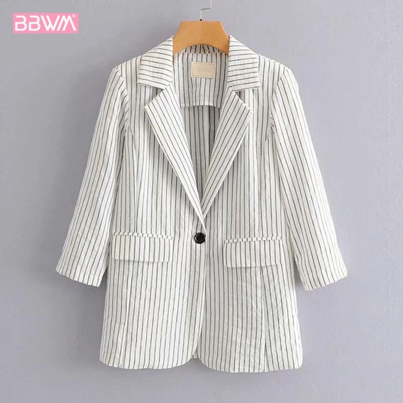 

Fashion Stripe One Button Long High Waist A-Type Wide Leg Shorts Casual Two-Piece Set Elegant female coat