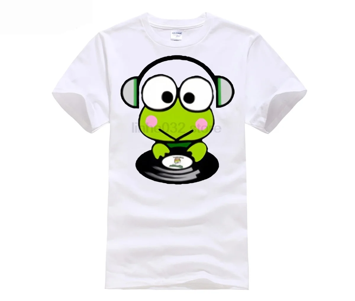 

Sanrio DJ Keroppi Menss Black White T-Shirt Music Party Couple Shirt Hip Hop Top Euro Size XS-XXXL