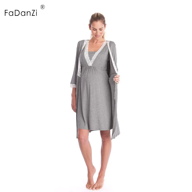 2018 maternity dress V-neck lace stitching maternity skirt elegant dress pregnant clothes robes pajamas pregnant women's clothes