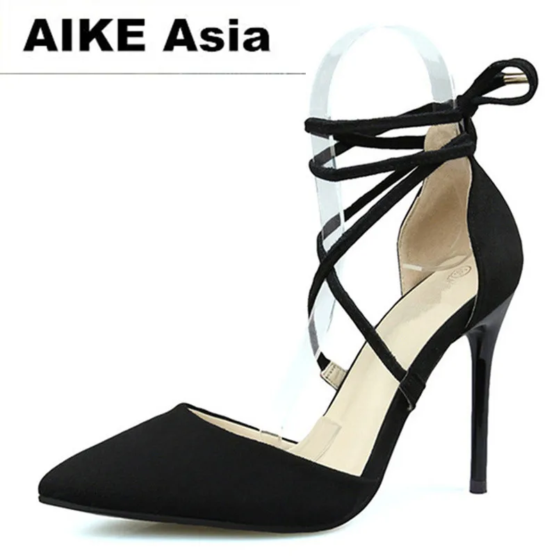 2017 New  Woman High Heels Pumps Red High Heels 9.5 CM Women Shoes Wedding Pumps Black Nude Heels Straps Cross-tied