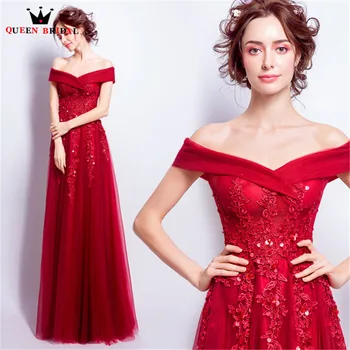

QUEEN BRIDAL Evening Dresses Wine Red Cap Sleeve Lace Beading Sequins Sexy Long Party Prom Dress Gown 2020 Vestido De Festa JW52