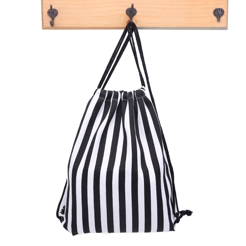 

Softback School Drawstring Bag Black and White Stripes Pattern Travel Backpack
