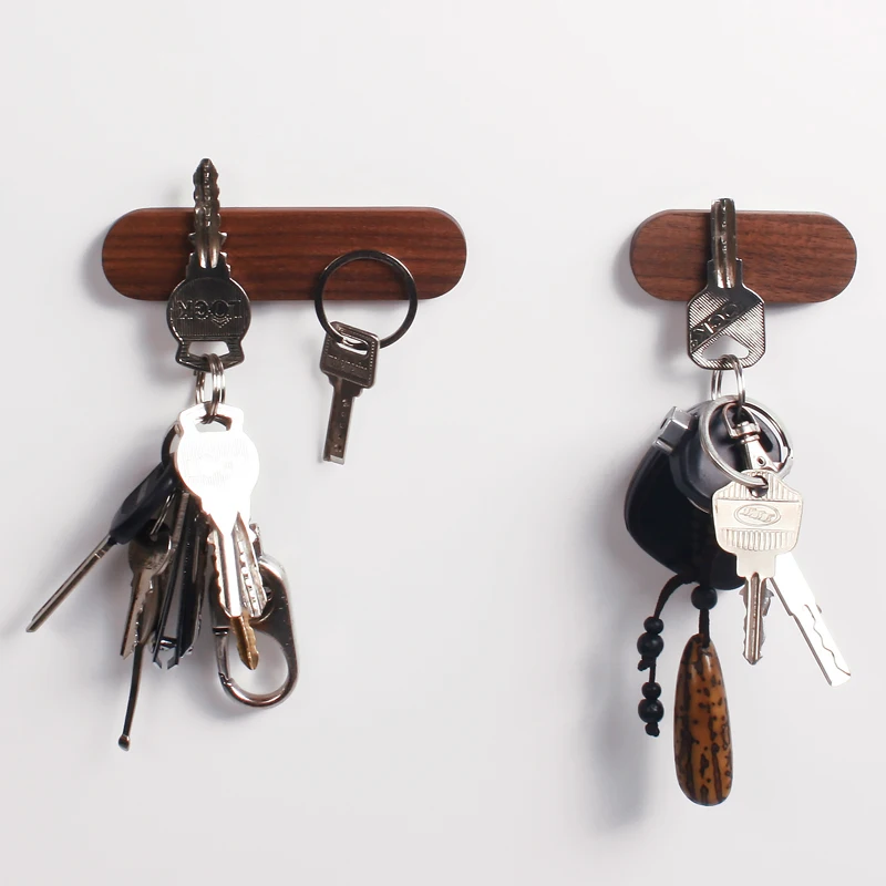 Solid Wood Hook Key Holder Walnut Key Refrigerator Stickers