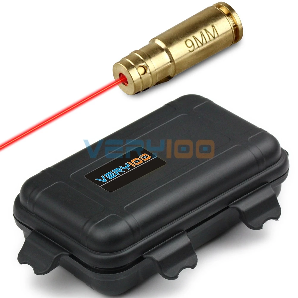 9MM Brass Red Laser Cartridge Bore Sight Boresighter + VERY100 Waterproof Boxin Lasers from
