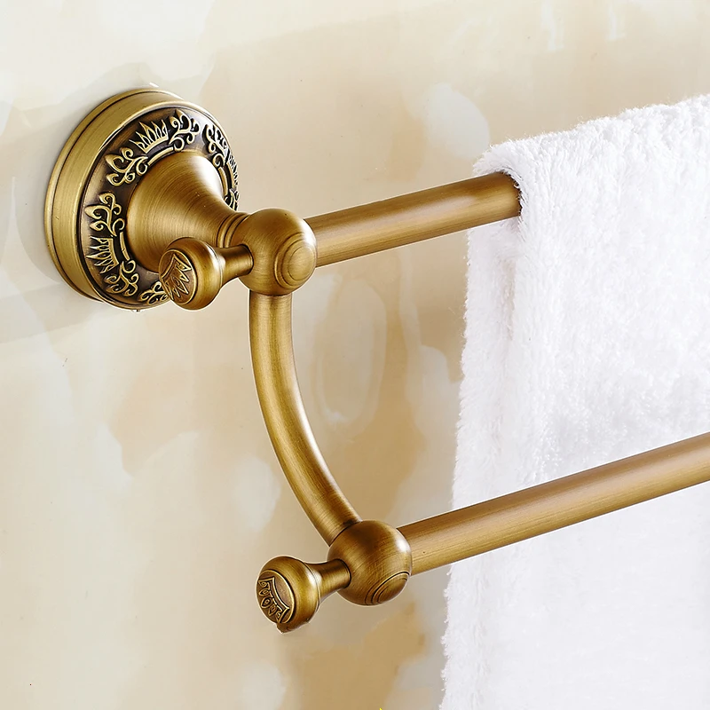 

Antique Copper Brushed Towel Bar 2-layer European Bronze Towel Holder Towel Rack Bathroom shelves Bathroom Products tr14