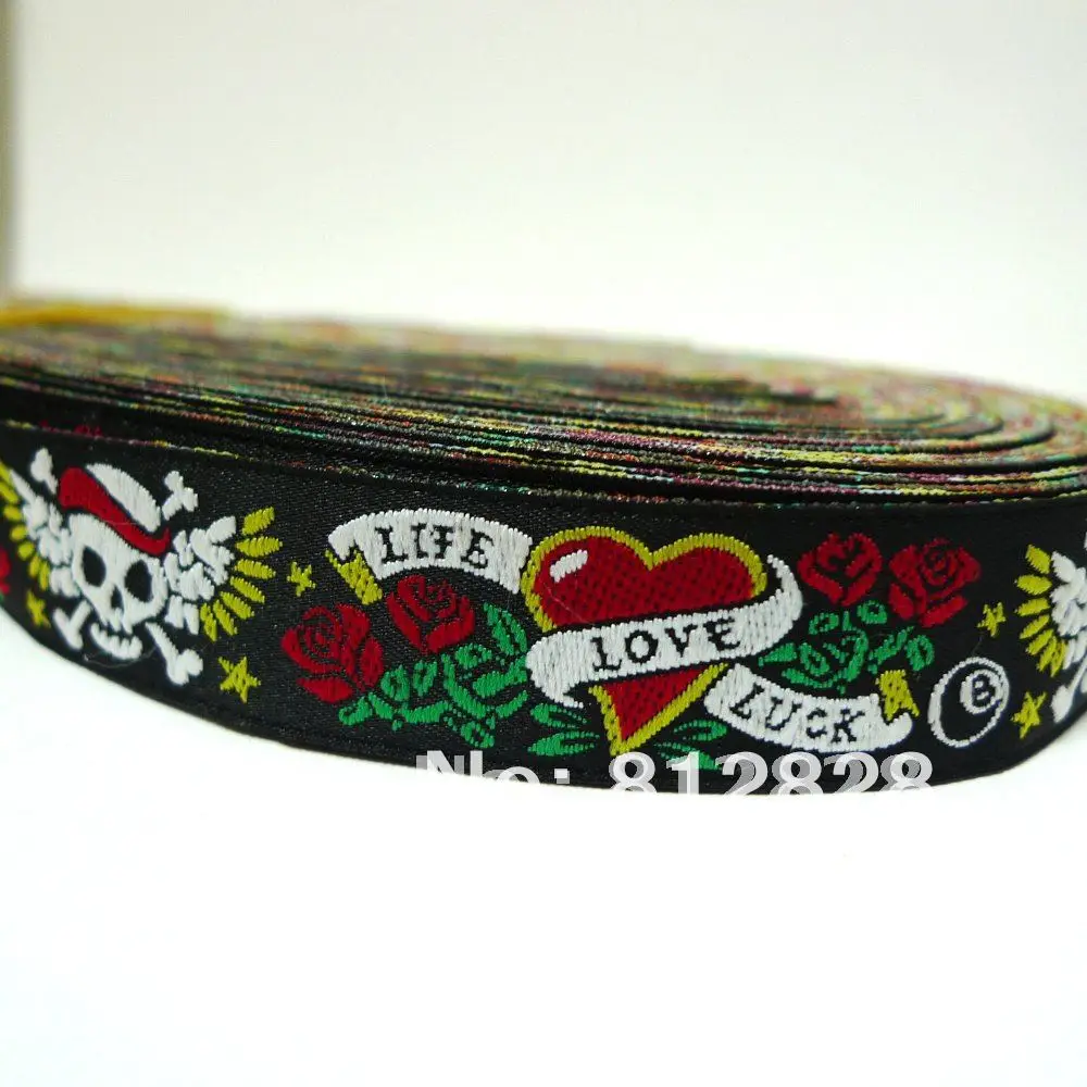 Жаккардовая лента с рисунком черепа 7/8 дюйма 22 мм|jacquard ribbon|woven jacquard ribbonribbon for dog |