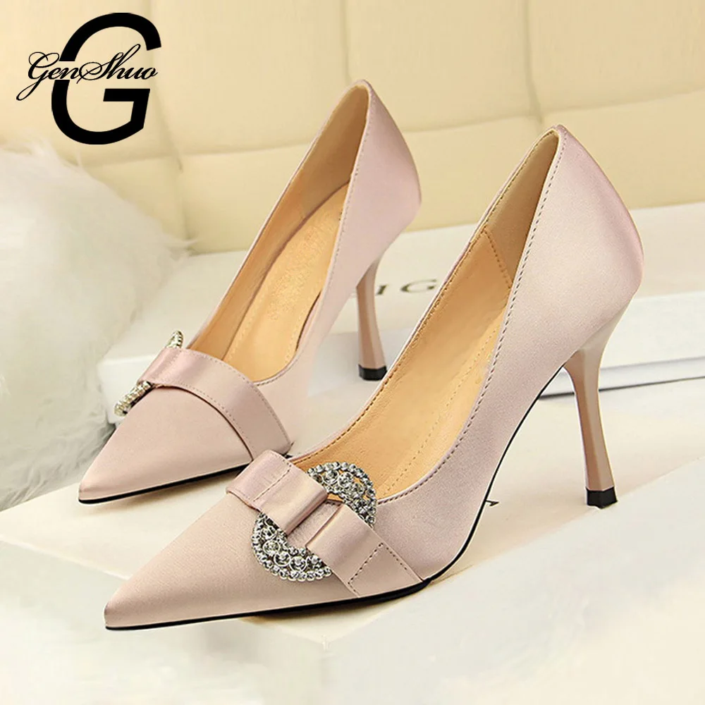 

GENSHUO Pumps Women Shoes High Heels Crystal Buckle Pointed Toe Stiletto Ladies Shoes Party Wedding Shoes Women Prom Heels Shoes