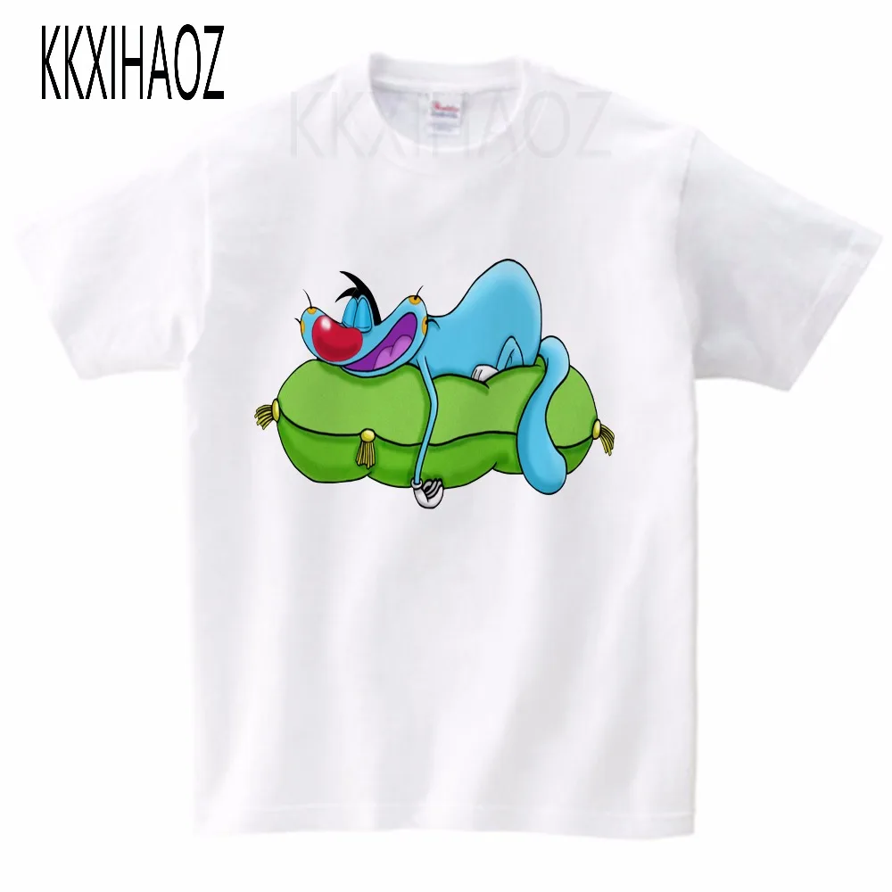 Детская летняя футболка для мальчиков и девочек с дыхательными упражнениями детская хлопковая Футболка с принтом Oggy и тараканы