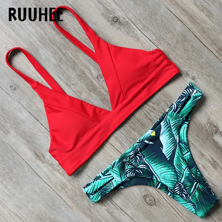 RUUHEE Bikini Swimsuit Swimwear Women Brazilian Bikini Set 2019 Plant Printed Bathing Suit Push Up Pads Beachwear Female Biquini