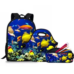 Рюкзаки Детские рыбки морской мир Печать подростковый рюкзак большой карандаш сумка Школьный рюкзак Детская сумка Mochila Infantil