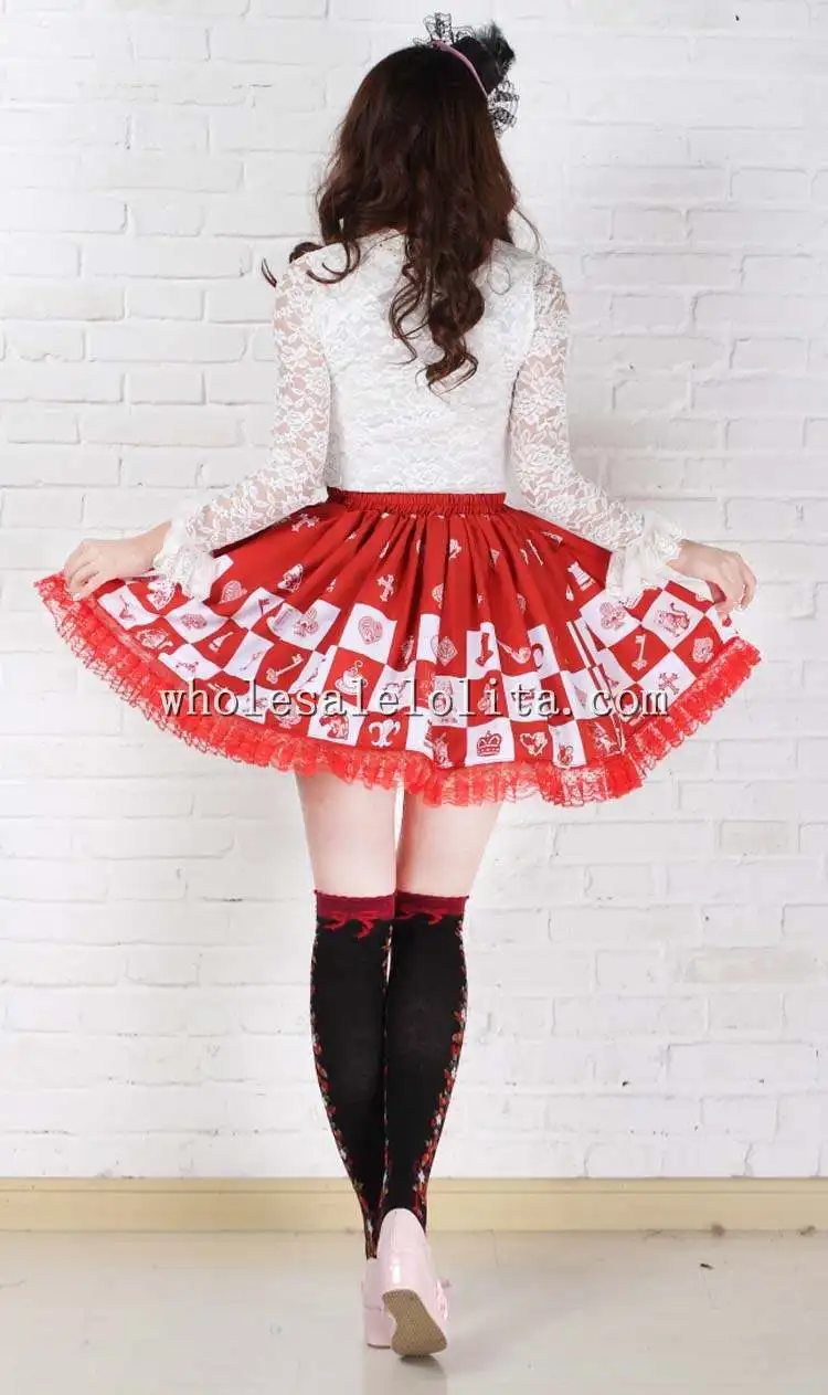 Алиса шахматная доска печать красный SK сладкий Лолита юбка