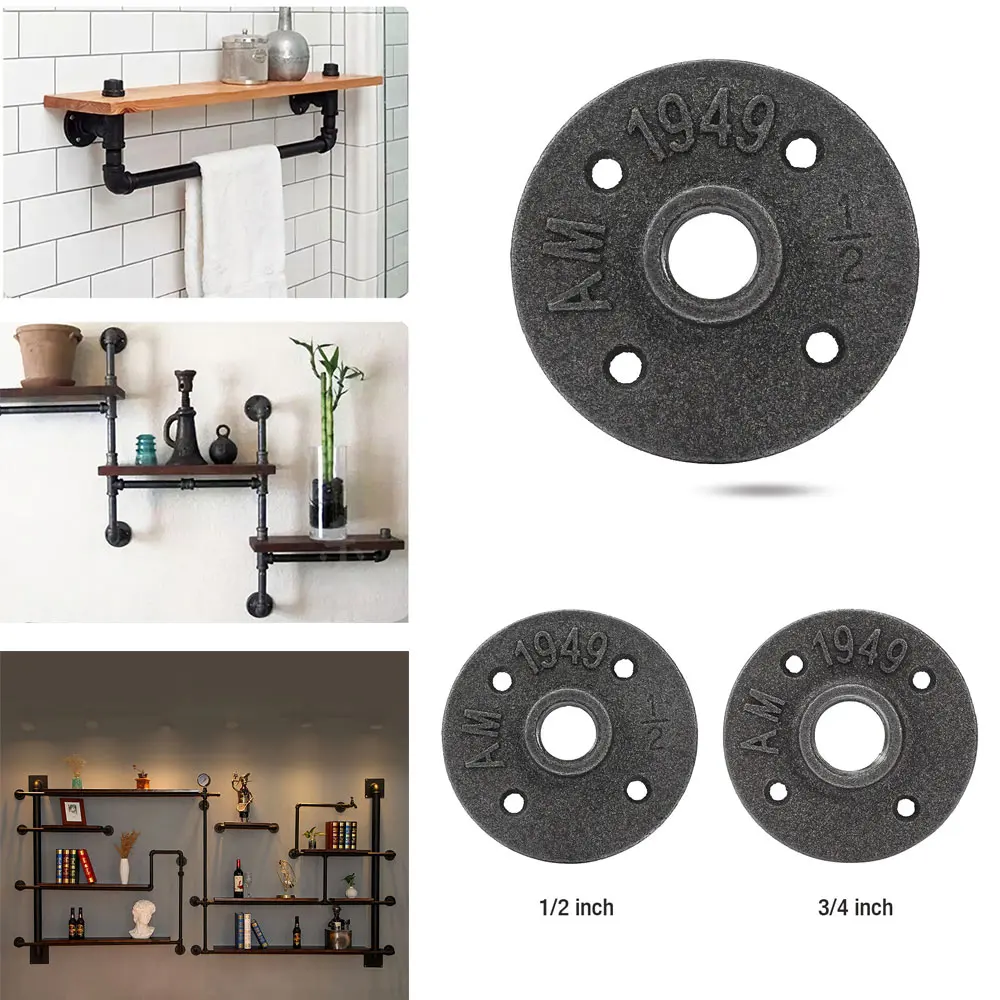 

10Pcs 1/2 3/4 Inch Black Decorative Malleable Iron Floor/Wall Flange Malleable Cast Iron Pipe Fittings BSP Threaded Hole