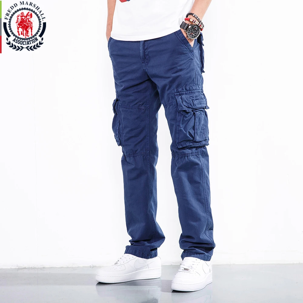 

Fredd Marshall 2018 New Men's Cargo Pants 100% Cotton Casual Plus Size Long Pants Male Army Military Pants Man Pockets Trousers