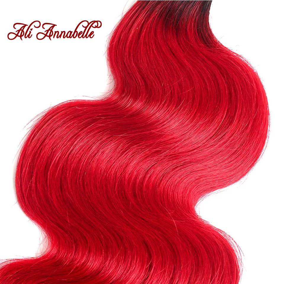ALI ANNABELLE волосы 1B/красный Омбре человеческие волосы уток 2 тон 3 пряди с закрытием бразильские объемные волнистые пряди с закрытием волосы remy