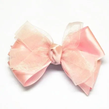 Girls' Boutique 3.5 Sheer Organza Ruffle Coral Hair Bow