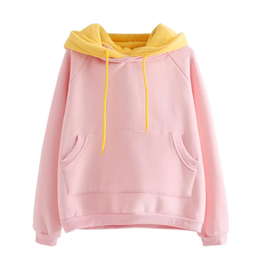

Loose Korean College Wind Solid Color Hooded Sweatshirts Women New Arrival Casual Patchwork Sweatshirt