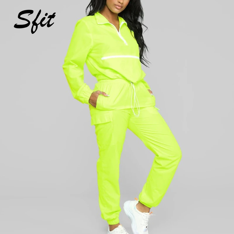 

Sfit Women Reflective Jacket Casual Neon Tracksuit 2 Piece Set Workout Outfit Lounge Matching Sets Spring Clothes Raincoats 2019