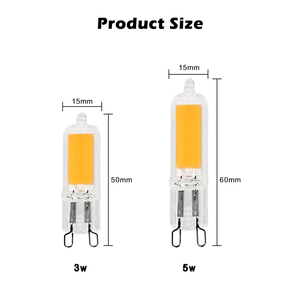 COB Чип G9 AC 110V 220V светодиодный лампочка с регулируемой яркостью 3w 5w стеклянный ламповый светильник, лампочка для замены галогенной люстры, светильник ing 300LM 500LM