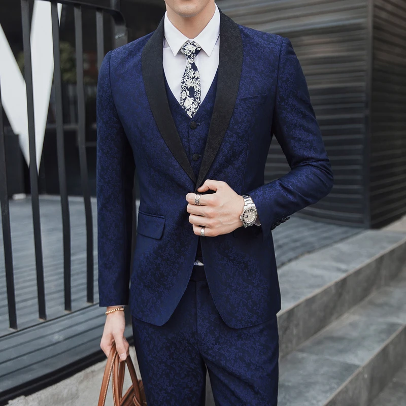 MarKyi 2018 New men leisure single-breasted suits 3 pieces sets business suit jacket blazers coat + vest +pants