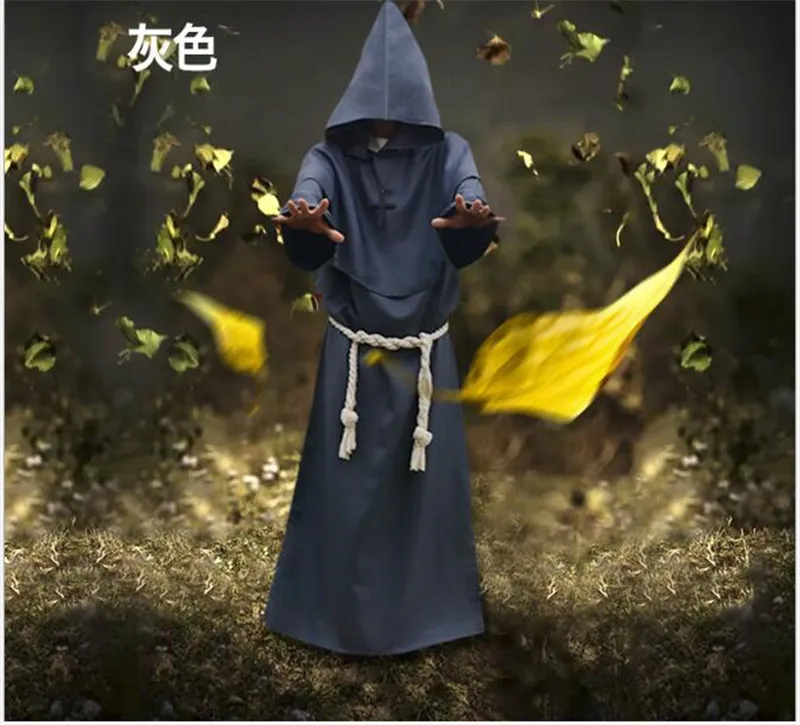 Cosplay Costumes Men Monk Robe Halloween Mysterious Ancient Medieval Dress Monk Cosplay Suit Witch Costume Priest COS Clothing halloween looks