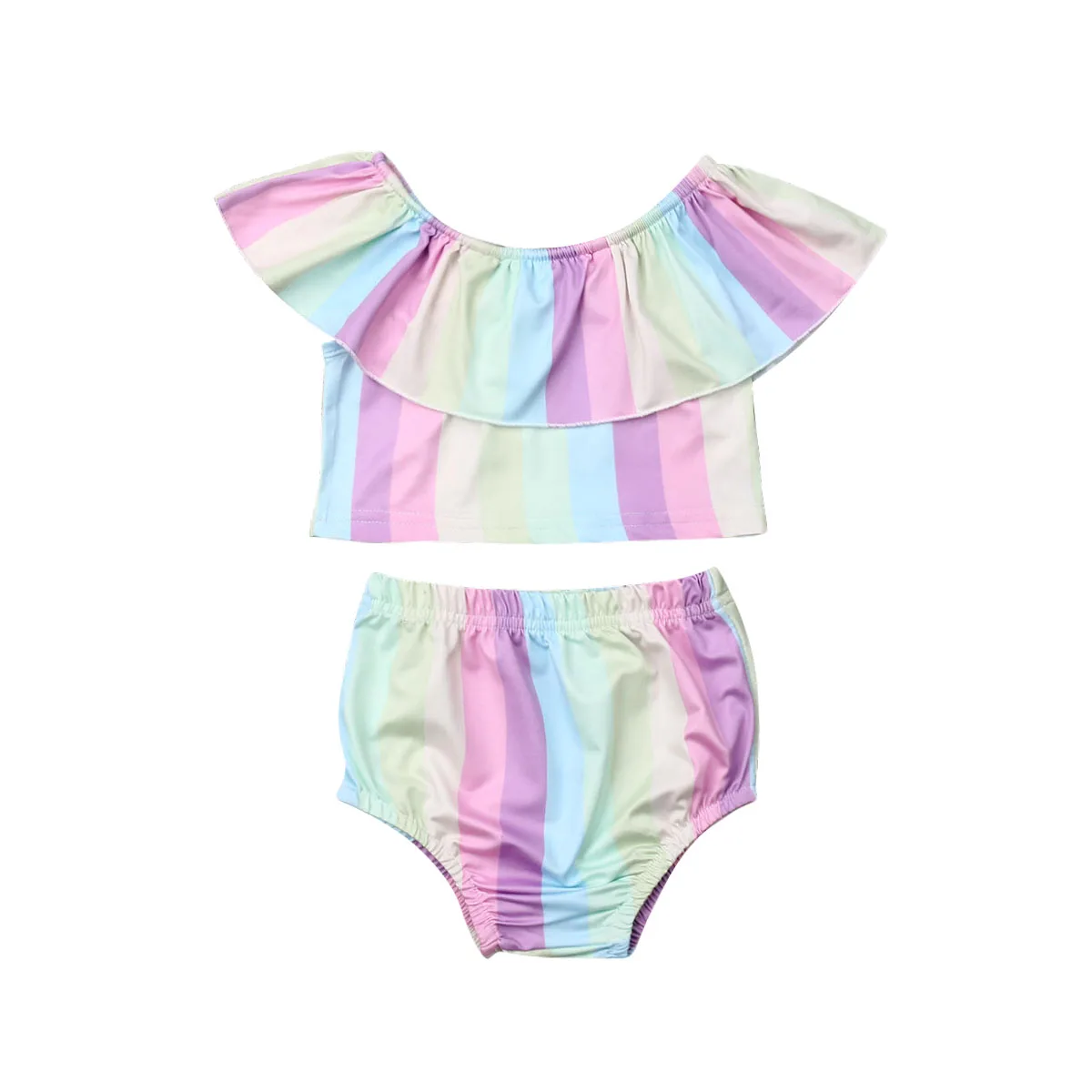 

New Toddler Infsnt Baby Girls Rainbow Top Ruffle Pants Brief Sunsuit Clothes 2PCS Set