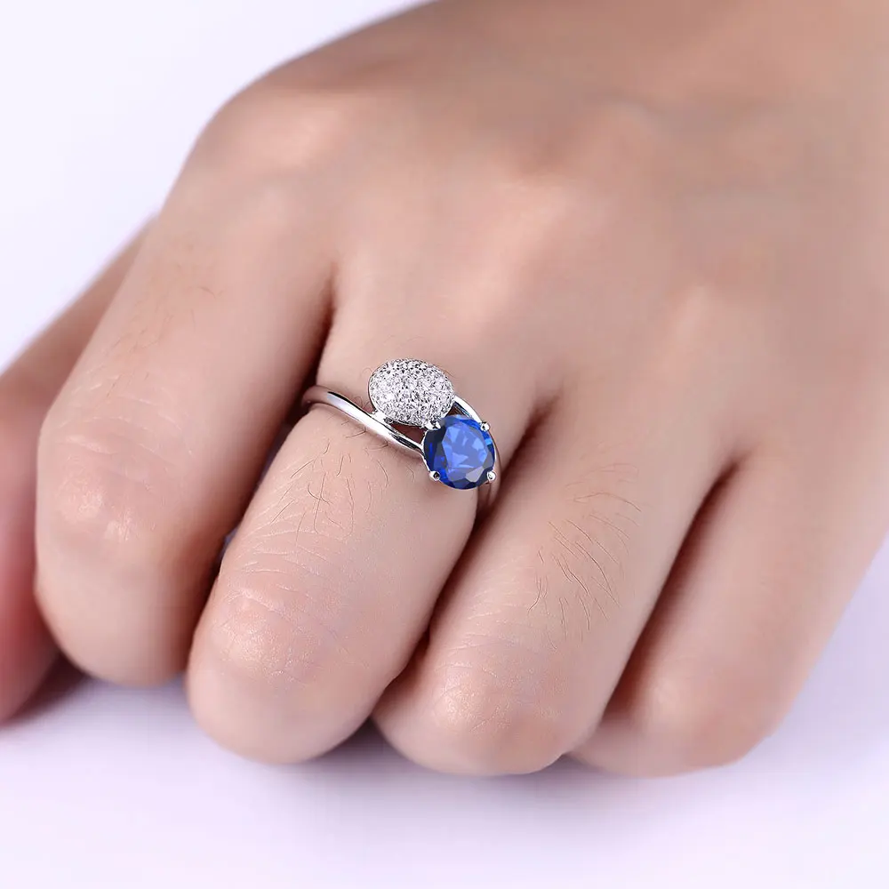 DOUBLE-R 925 sterling silver Created Sapphire Gemstone Rings for women Embroidery