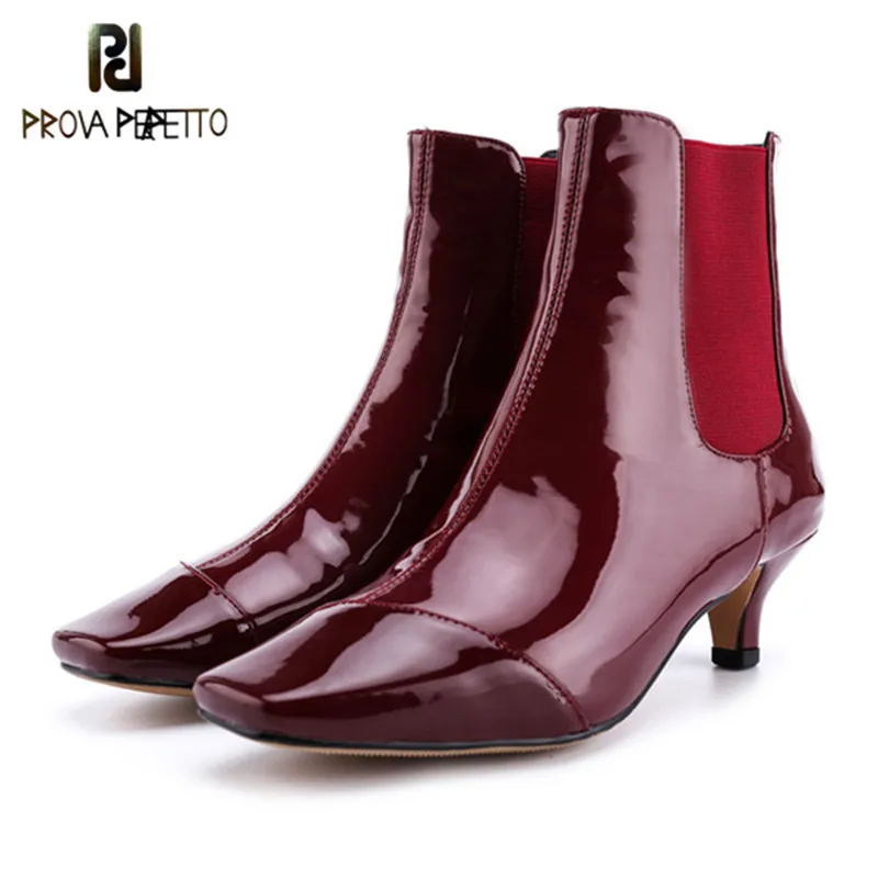 

Prova Perfetto 2018 New Style Women Ankle Boots Real Leather Square Toe Boots Rain Boots Fashion High Heels Boots Women Shoes