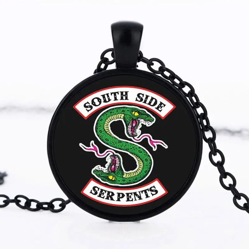 

Suteyi New Fashion Riverdale Necklace Glass Cabochon Silver Black Link Chain Couple Necklaces Pendants Women Men Jewelry