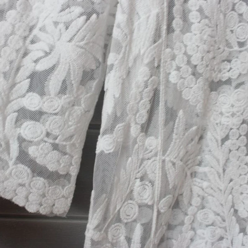 Lace Cardigan 2019 Summer Kimono Cardigan Women Long Cardigans Embroidery White Shirt Korean Clothes Long Sleeve Beach Crochet