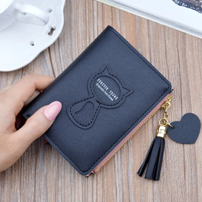 Korean Women's Wallet Lovely Cat Zipper Handbag Leather card package Purse