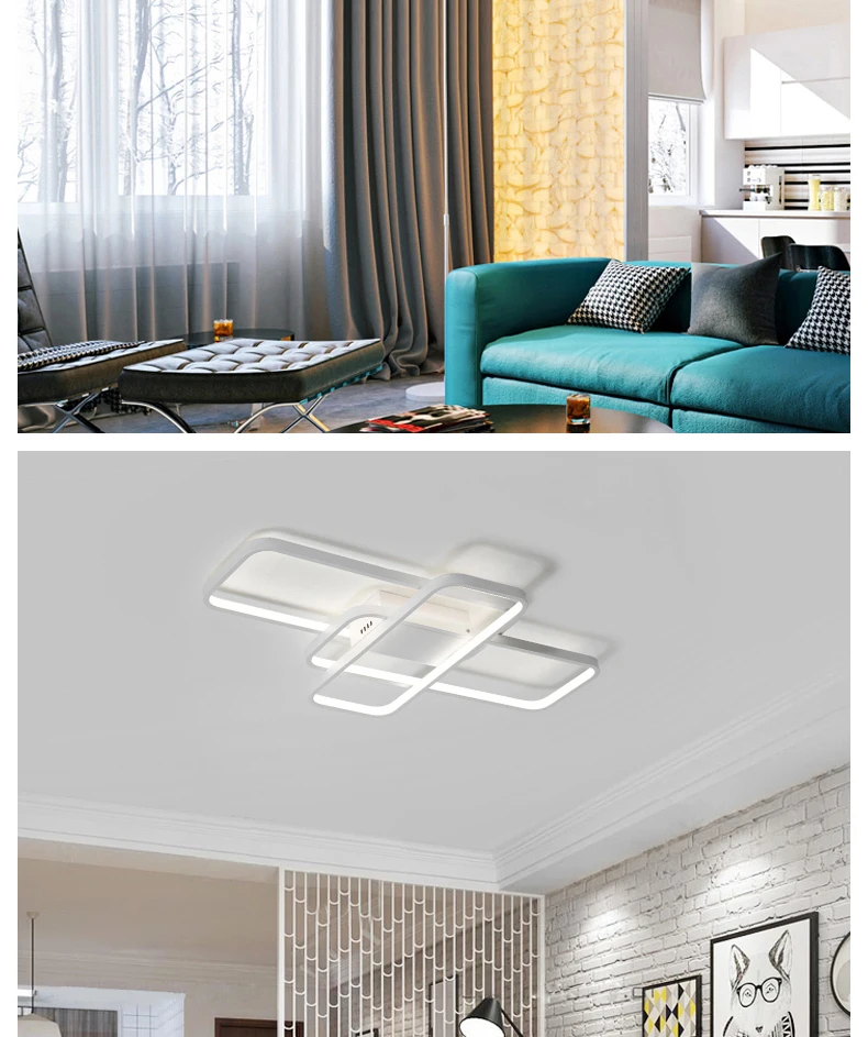 Прямоугольный пульт дистанционного управления, современные светодиодные потолочные лампы для гостиной, спальни, дома, AC85-265V, Белый/Черный потолочный светильник