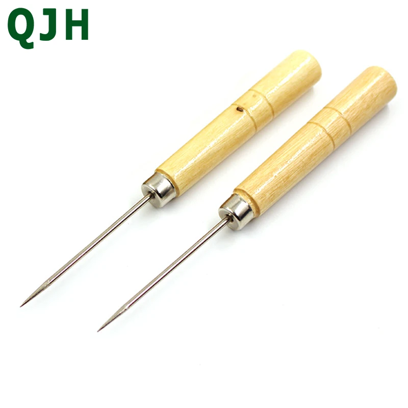 

QJH 1PCS/2PCS Leather wooden handle awl tool For Leathercraft Stitching Canvas shoes repair punching tool
