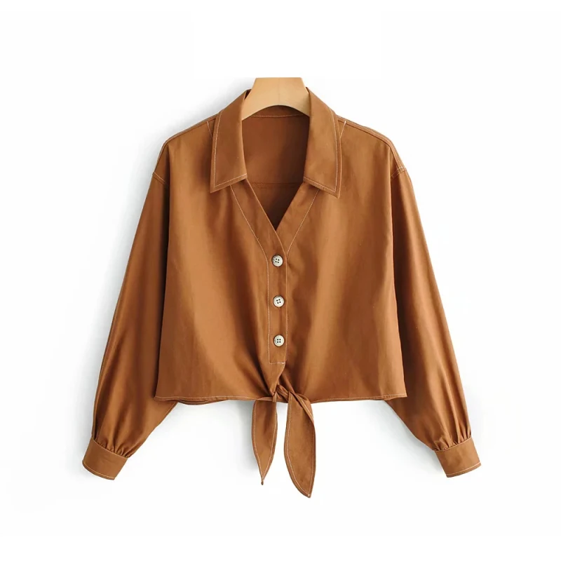 

New Chic Women Linen Shirts 2019 Spring-Summer Ladies Short Shirts Bohemian Button-fly Bow Tops femme Street-wear Girls Clothes