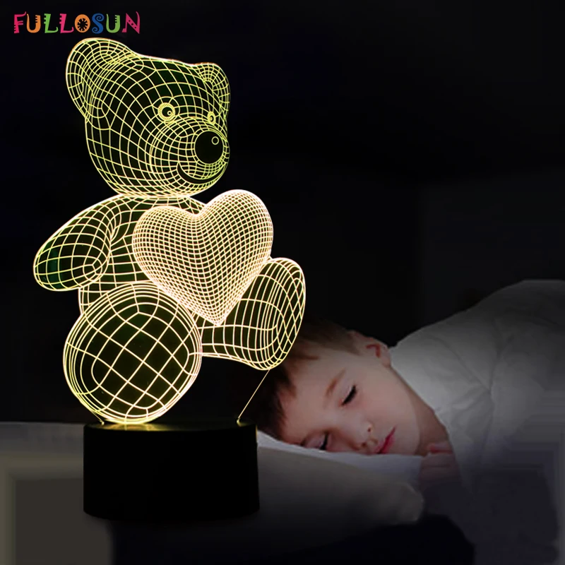 

The Cartoon Cute Heart Bear Shape LED Lamp 3D Baby Night Light