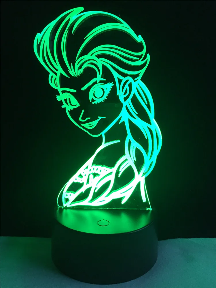 3D LED девочка Эльза Анна свет лед Снежная королева настольная лампа ребенок
