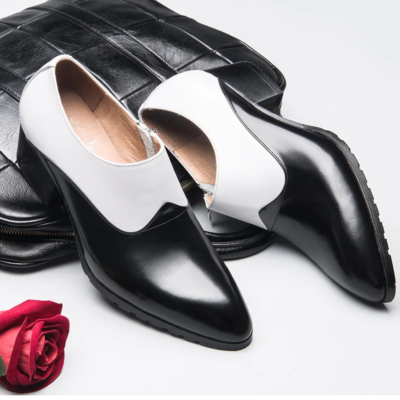 NEW ! Size 37-44 Classical Black And White Mixed Colors Men Hight Heel Shoes Trendy Pointed Toe Zip Oxfordes Business Man Heels