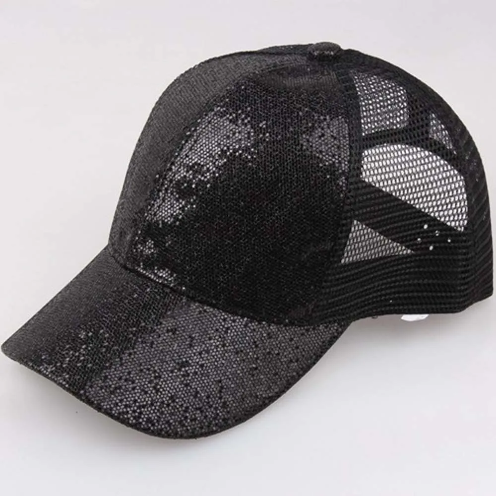 

2018 Women Ponytail Baseball Cap Mesh Sequins Shiny Bun Women Snapback Hat Sun Caps Women's Adjustable Cap
