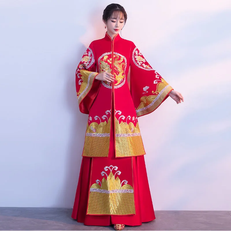 Кимоно для беременных женщин Cheongsams красный Qipao Вышивка китайское свадебное