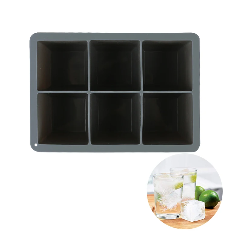 

6 Slot Big Block Ice Mold Silicone Extra Large Ice Cube Tray For Scotch Whiskey Mixed Drinks Kitchen Baking Tool Ice Cream Maker