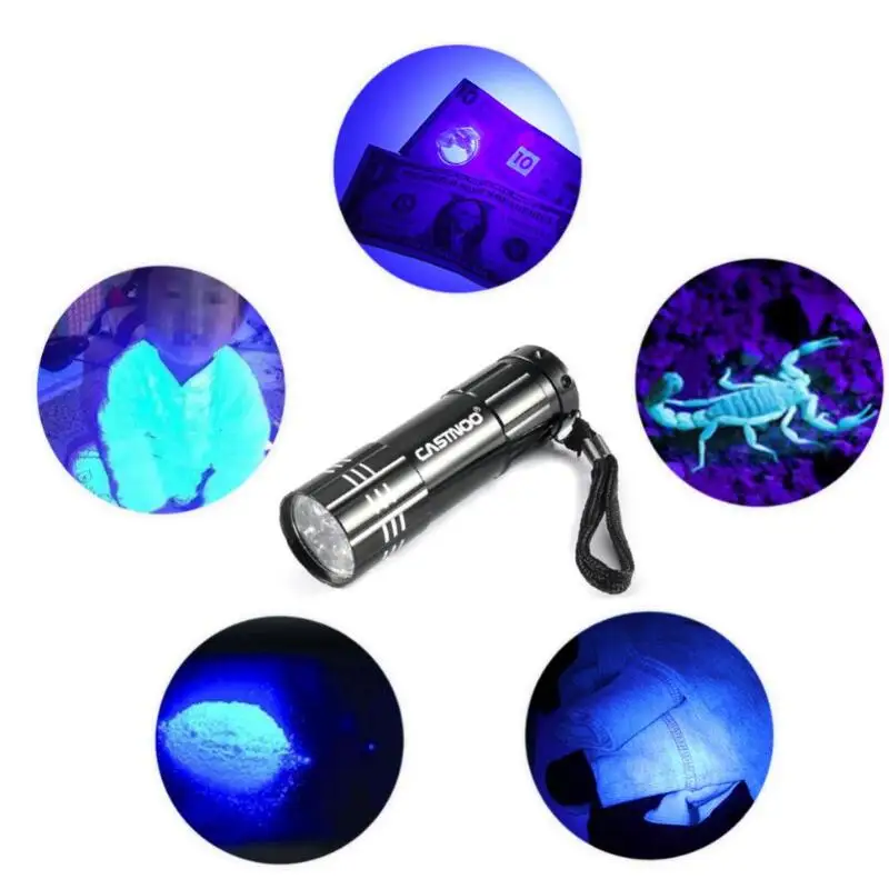 Ultraviolet 9 LED Flashlight Black Purple Light Torch Light Lamp AAA Mini Protable Aluminum UV New Years Product Unique DJ79101