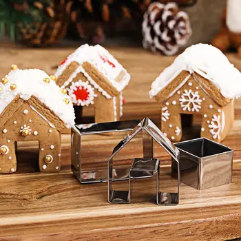 

3Pcs Stainless Steel Christmas Gingerbread House Shape Biscuit Baking Cutter Metal Cookie Pastry Mold Tool