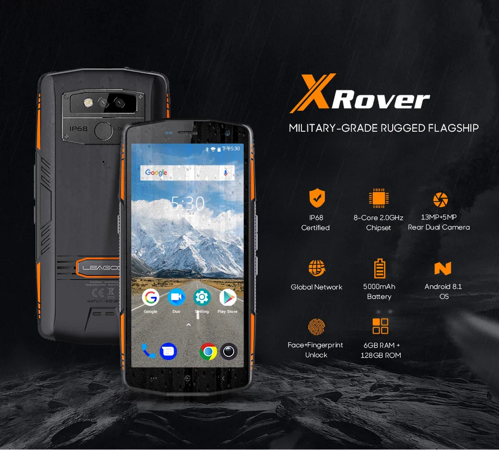 LEAGOO XRover смартфон IP68 NFC разблокировка лица 5,7" ips Восьмиядерный 6 ГБ 128 Гб 13 МП Двойная камера Быстрая зарядка 5000 мАч 4G мобильный телефон