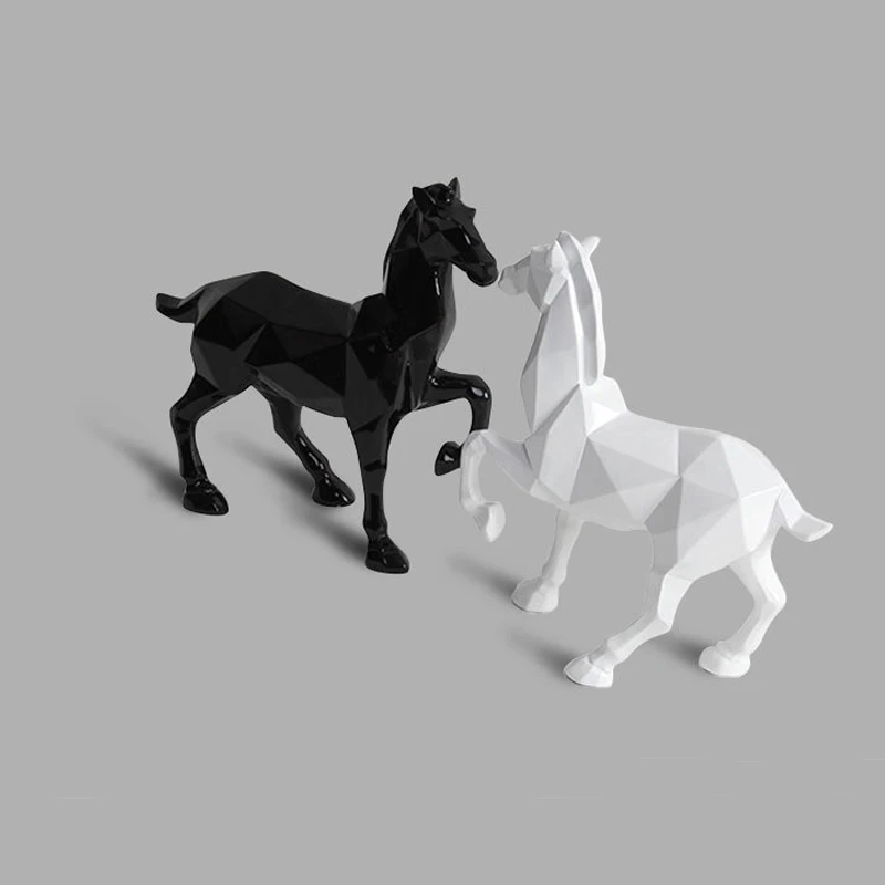 Moderno abstracto Caballo Blanco estatua resina adornos decoración del hogar Accesorios para regalo geométrico resina caballo negro escultura