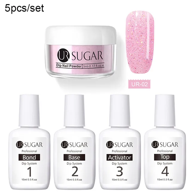 UR SUGAR 5pcs Dipping Nail Glitter Powder Kits Without Lamp Cure Dip System French Manicure with Base Activator Liquid Gel Set - Цвет: Colorful 2