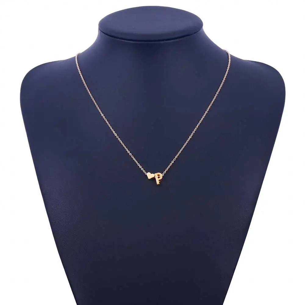 FAMSHIN модное персонализированное ожерелье с подвеской в виде буквы алфавита в форме сердца и сердца, оригинальное ожерелье s, подвески для женщин, мини-ювелирная цепочка - Окраска металла: P
