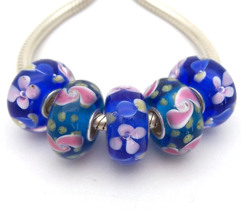 

SBJWG616 5PCS 100% S925 Sterling Silver Beads Murano Glass beads Fit European Charms Bracelet charms diy jewelry Lamp work